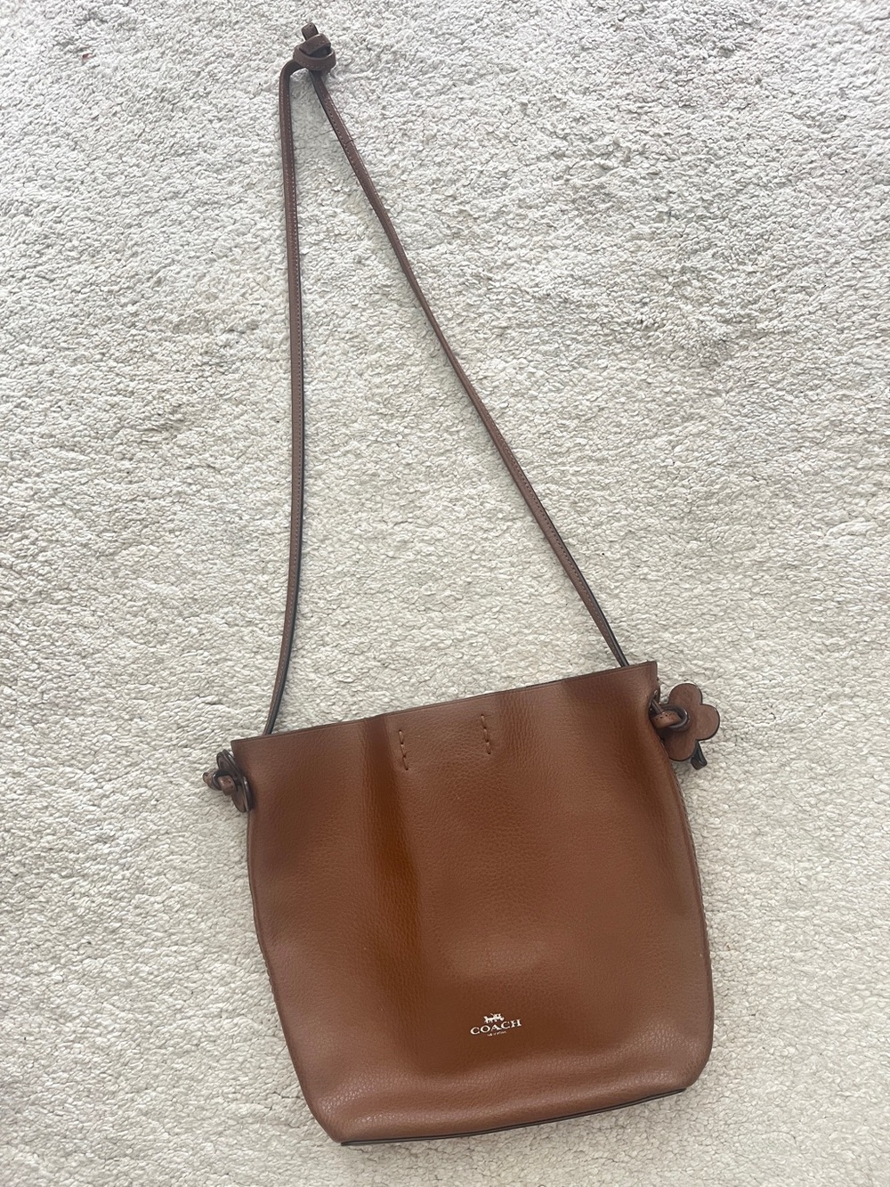 Coach Tan Pebble Leather Crossbody Bucket Bag